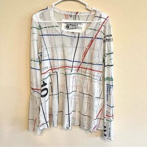 German Designer Rundholtz mesh sheer metro map long sleeve top